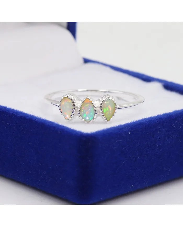 Natural Ethiopian Opal Ring – Handmade Sterling Silver Minimalist Dainty Ring for Women