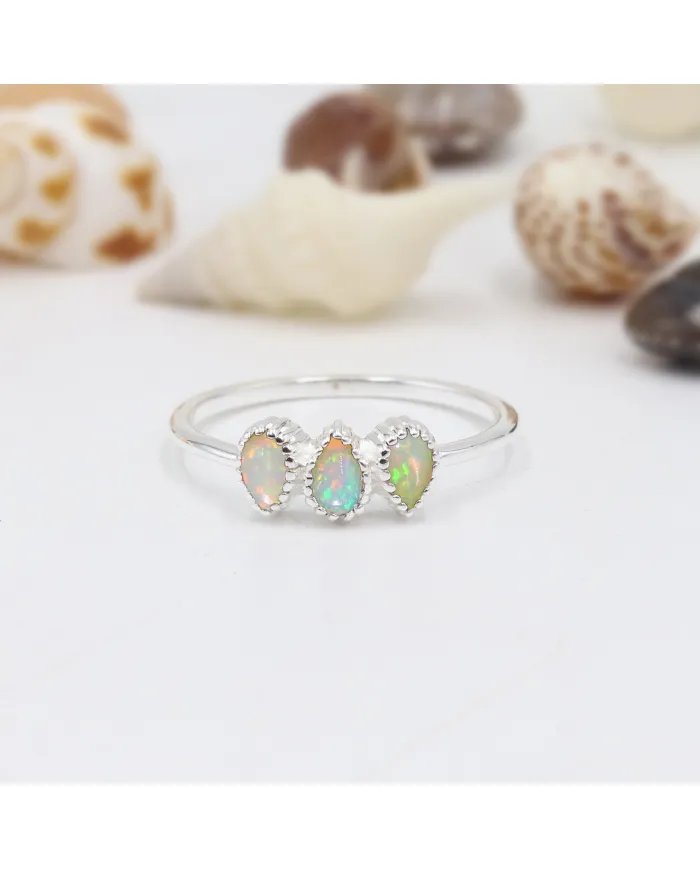 Natural Ethiopian Opal Ring – Handmade Sterling Silver Minimalist Dainty Ring for Women