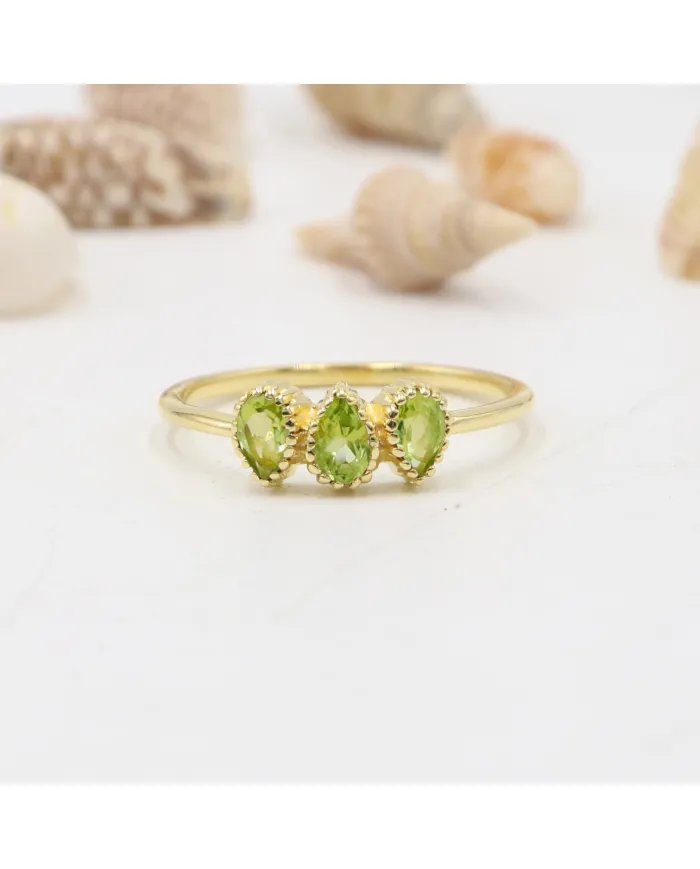 Peridot Ring - 925 Sterling Silver Gold Plated Handmade Ring Unique Women's Ring