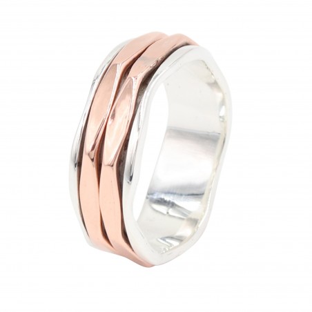 925 Sterling Silver Spinner Ring for Women with Copper Fidget Ring Unisex Band Spinner Ring