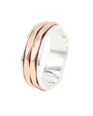 925 Sterling Silver Spinner Ring for Women with Copper Fidget Ring Unisex Band Spinner Ring