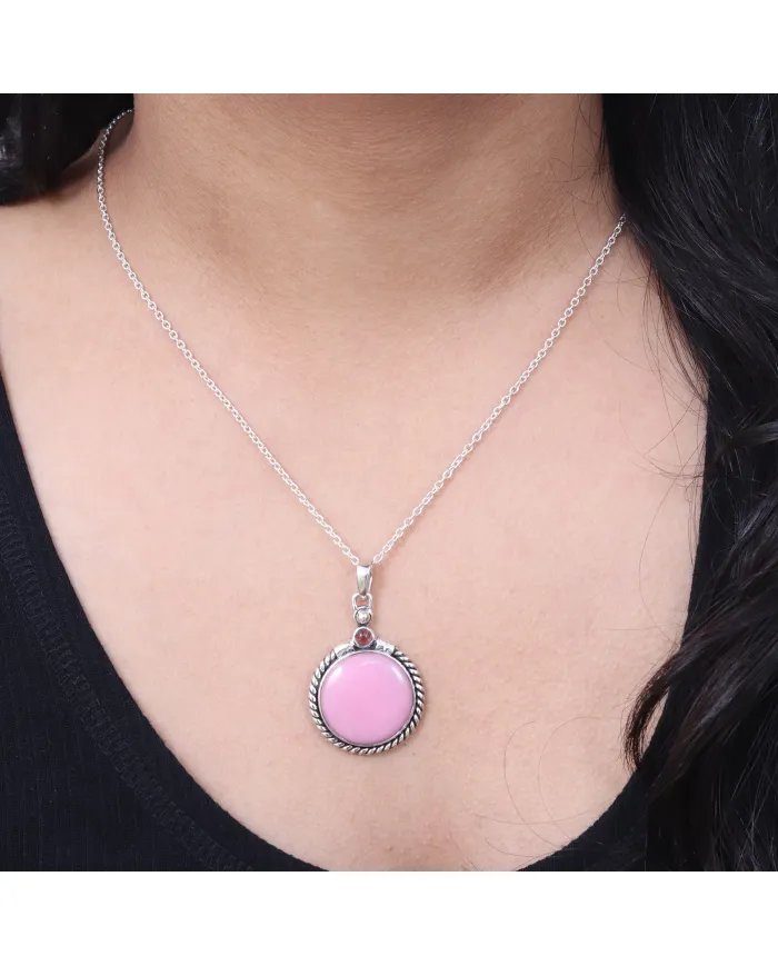 Pink Opal Pendant - 925 Sterling Silver Tourmaline Gemstone Jewelry