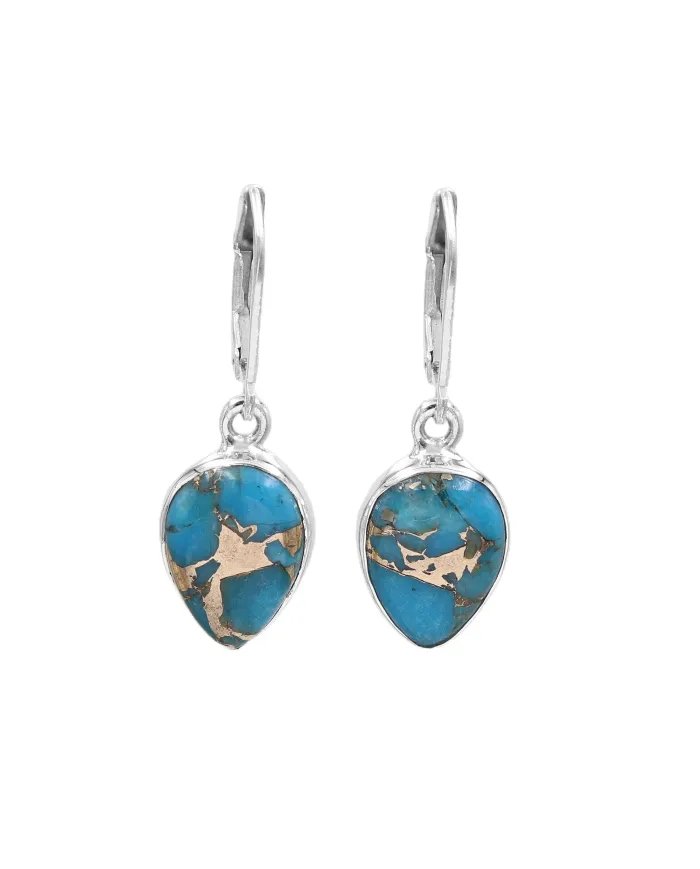 Natural Blue Copper Turquoise Dangle Earrings – Sterling Silver Boho Jewelry for Women