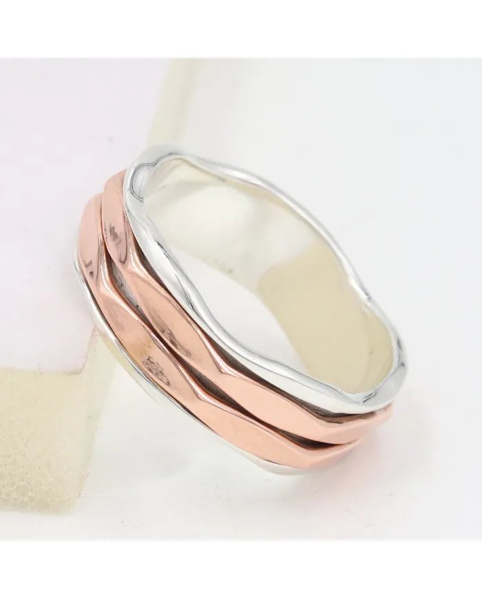 Copper Band Spinner Ring - 925 Sterling Silver Ring Fidget Ring Anxiety Ring Stress Relief Ring Meditation Ring Unisex Ring
