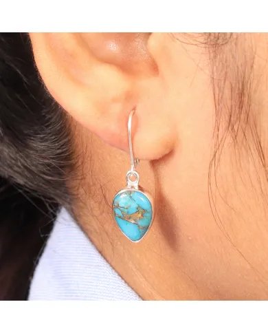 Natural Blue Copper Turquoise Dangle Earrings – Sterling Silver Boho Jewelry for Women