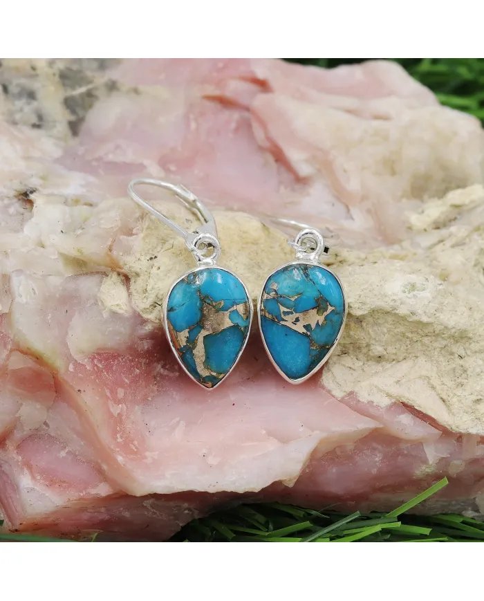 Natural Blue Copper Turquoise Dangle Earrings – Sterling Silver Boho Jewelry for Women