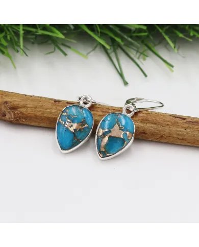 Natural Blue Copper Turquoise Dangle Earrings – Sterling Silver Boho Jewelry for Women