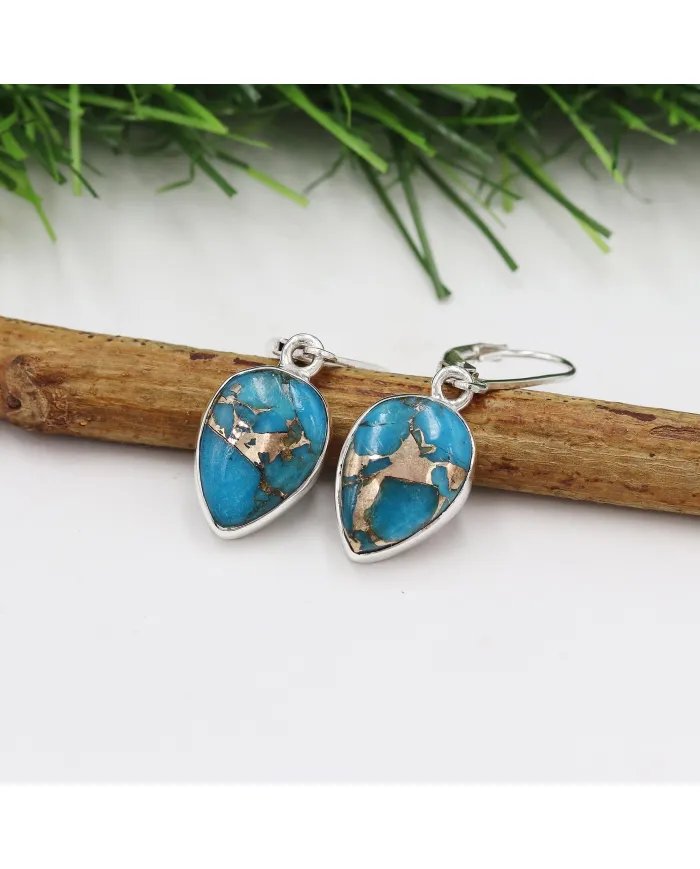 Natural Blue Copper Turquoise Dangle Earrings – Sterling Silver Boho Jewelry for Women
