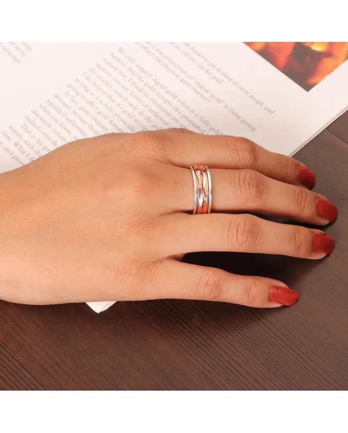 Copper Band Spinner Ring - 925 Sterling Silver Ring Fidget Ring Anxiety Ring Stress Relief Ring Meditation Ring Unisex Ring
