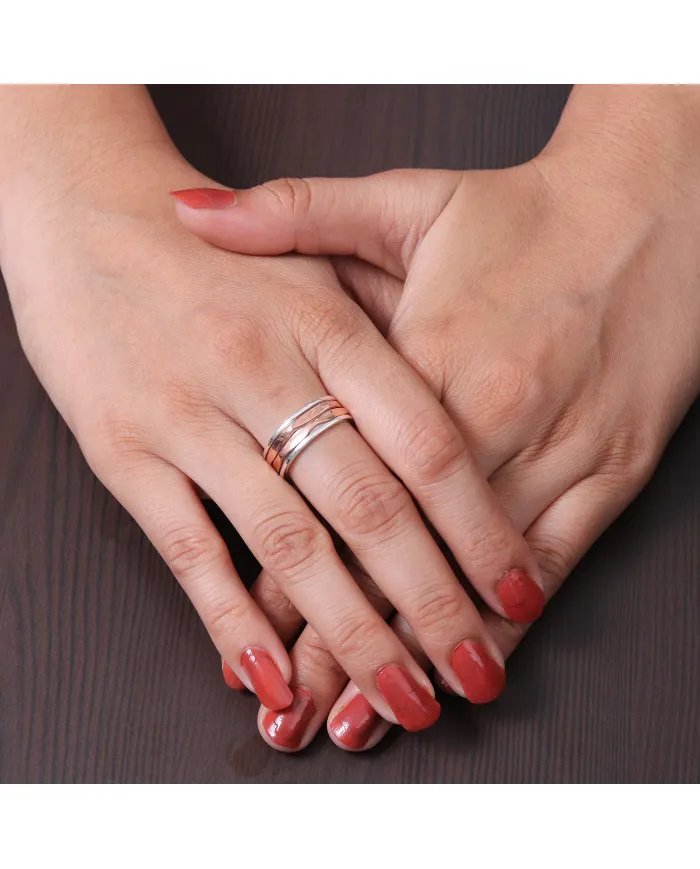 Copper Band Spinner Ring - 925 Sterling Silver Ring Fidget Ring Anxiety Ring Stress Relief Ring Meditation Ring Unisex Ring