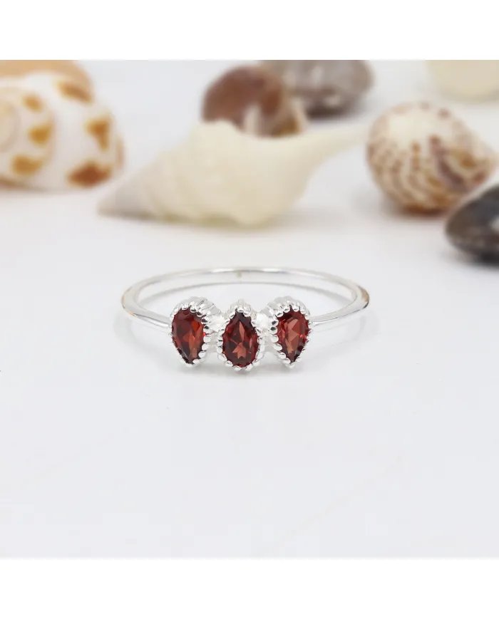 Genuine Garnet Sterling Silver Ring – Handmade Minimalist Dainty Ring for Women