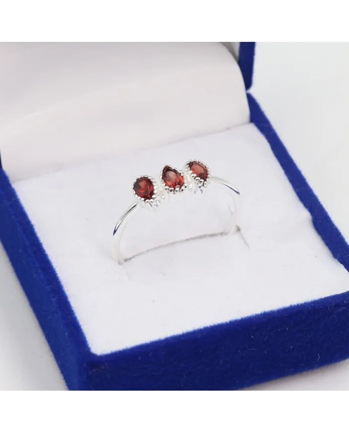 Genuine Garnet Sterling Silver Ring – Handmade Minimalist Dainty Ring for Women