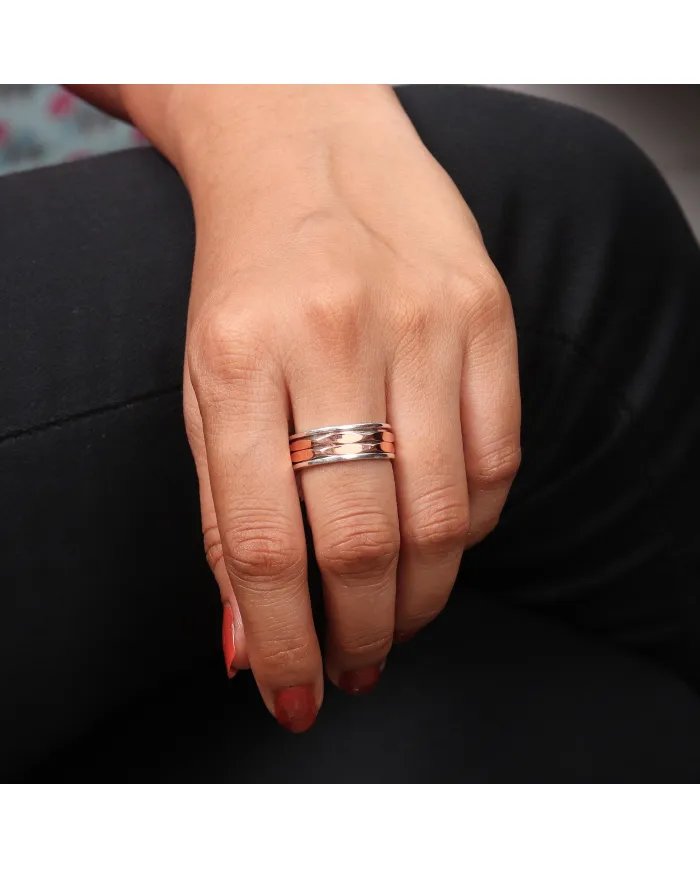 Copper Band Spinner Ring - 925 Sterling Silver Ring Fidget Ring Anxiety Ring Stress Relief Ring Meditation Ring Unisex Ring