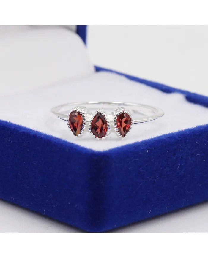 Genuine Garnet Sterling Silver Ring – Handmade Minimalist Dainty Ring for Women