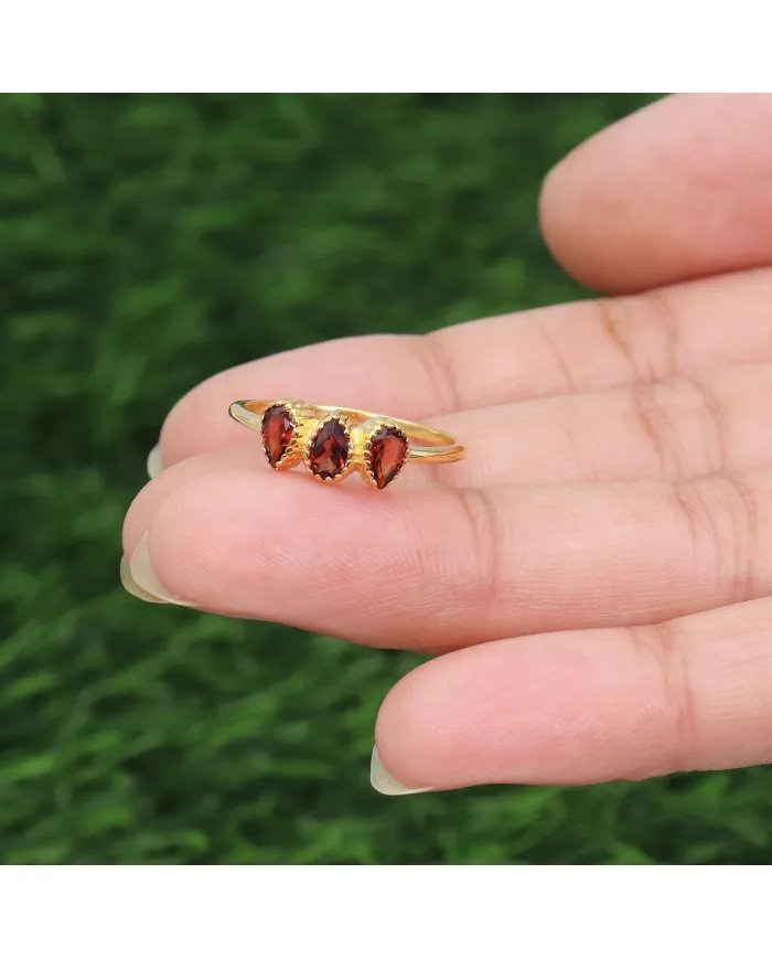 Genuine Garnet Sterling Silver Gold Plated Ring – Handmade Minimalist Dainty Ring for Women