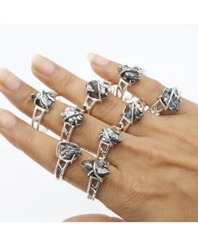 Raw Meteorite Ring - 925 Sterling Silver Handmade Gemstone Jewelry