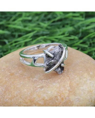 Raw Meteorite Ring - 925 Sterling Silver Handmade Gemstone Jewelry