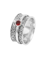 Garnet Ring - Sterling Silver Ring Handmade Ring Meditation Ring Wide Band Ring Thumb Ring Dainty Ring for Him & Her