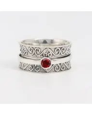 Garnet Ring - Sterling Silver Ring Handmade Ring Meditation Ring Wide Band Ring Thumb Ring Dainty Ring for Him & Her