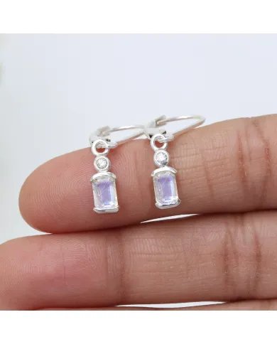 Rainbow Moonstone Sterling Silver Earrings – Handmade Dangle Earrings for Women