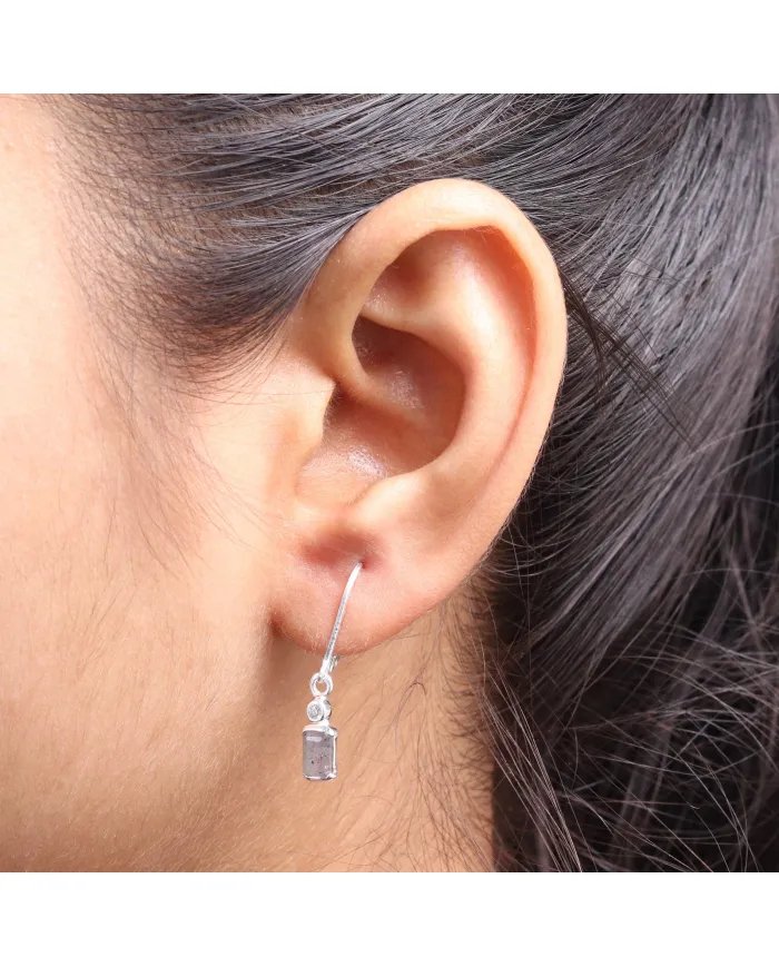 Ethnic Labradorite Sterling Silver Earrings – Handmade Moissanite Drop Design