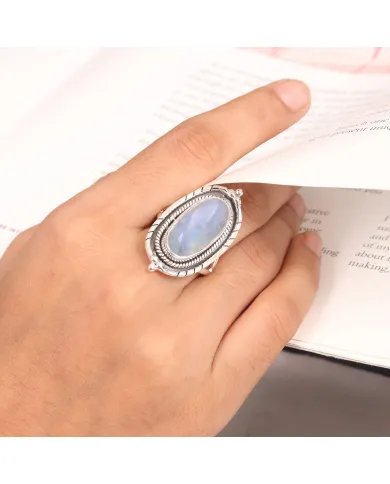 Moonstone Ring - Sterling Silver Handmade Ring Bohemian Ring Statement Ring Versatile Ring for Women