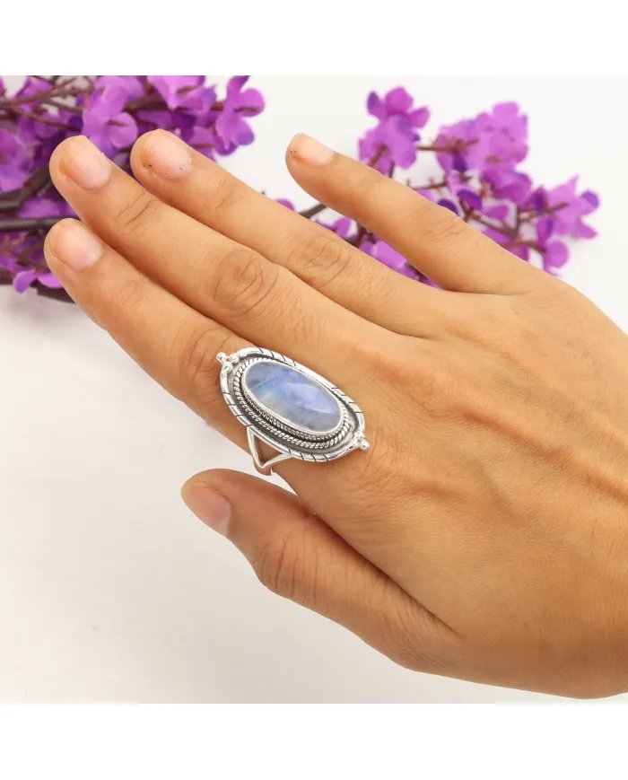 Moonstone Ring - 925 Sterling Silver Handmade Bohemian Jewelry
