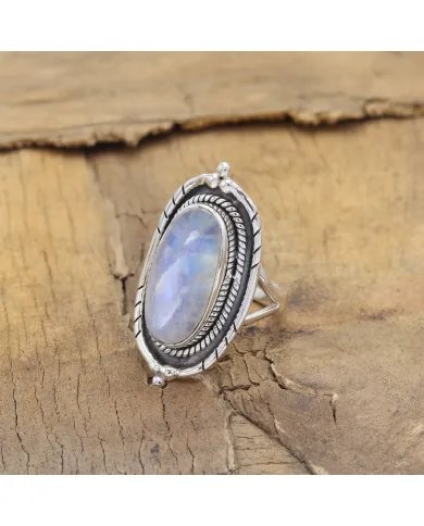 Moonstone Ring - Sterling Silver Handmade Ring Bohemian Ring Statement Ring Versatile Ring for Women
