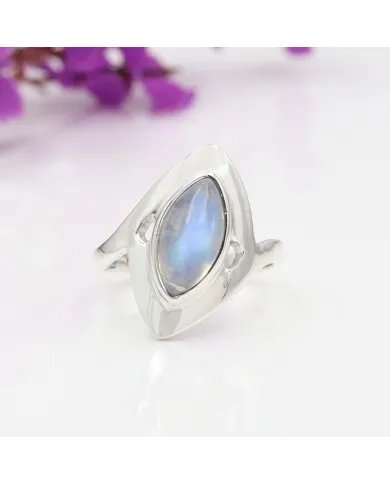Natural Moonstone Ring – 925 Sterling Silver Statement Ring June Birthstone Jewelry
