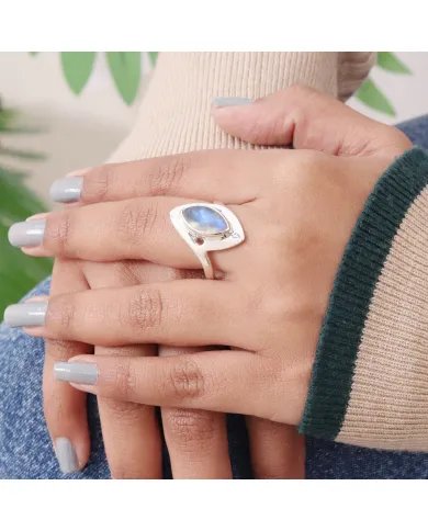 Natural Moonstone Ring – 925 Sterling Silver Statement Ring June Birthstone Jewelry