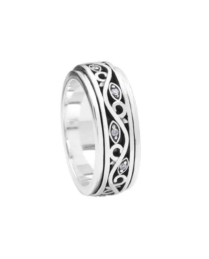 Swarovski Crystal Anxiety Ring – Sterling Silver Spinner Fidget Jewelry for Stress Relief