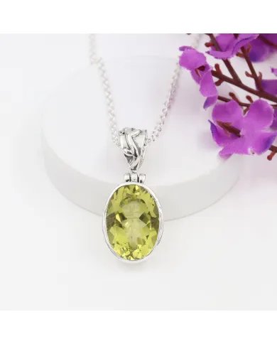 Natural Lemon Quartz Pendant - Sterling Silver Versatile Pendant with Chain Handmade Jewelry