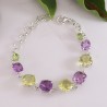 Amethyst, Peridot, and Lemon Quartz Bracelet, 925 Sterling Silver Link Bracelet