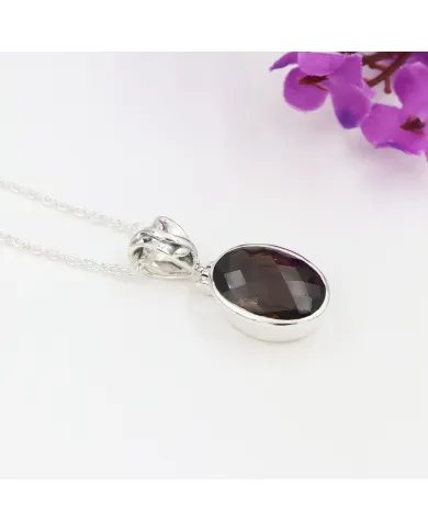 Natural Smoky Quartz Pendant - Sterling Silver Versatile Pendant with Chain Handmade Jewelry