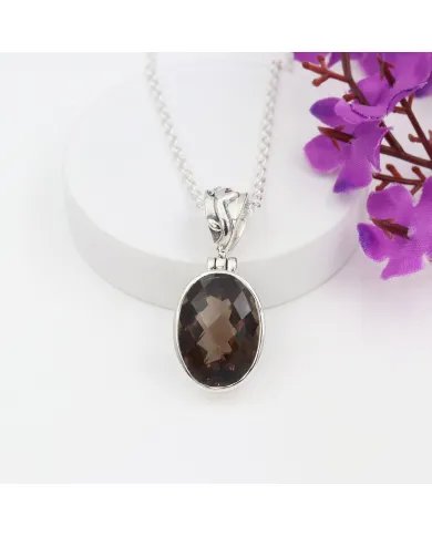 Natural Smoky Quartz Pendant - Sterling Silver Versatile Pendant with Chain Handmade Jewelry