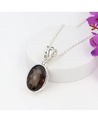 Natural Smoky Quartz Pendant - Sterling Silver Versatile Pendant with Chain Handmade Jewelry