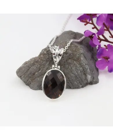 Natural Smoky Quartz Pendant - Sterling Silver Versatile Pendant with Chain Handmade Jewelry
