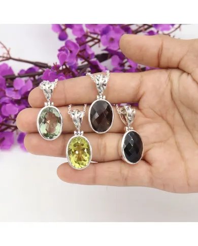 Natural Smoky Quartz Pendant - Sterling Silver Versatile Pendant with Chain Handmade Jewelry