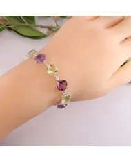 Amethyst Peridot & Lemon Quartz Bracelet - Sterling Silver Link Bracelet Handmade Women's Jewelry