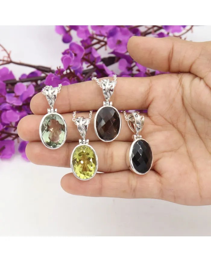 Green Amethyst Pendant - 925 Sterling Silver Versatile Jewelry