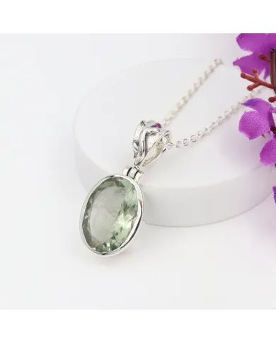 Natural Green Amethyst Pendant - Sterling Silver Versatile Pendant with Chain Handmade Jewelry