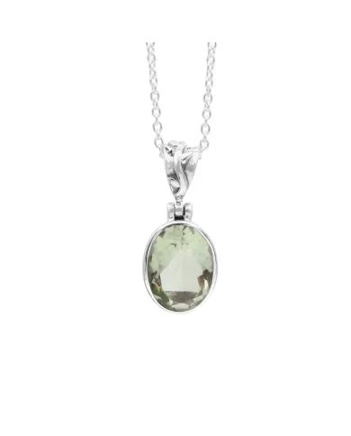 Natural Green Amethyst Pendant - Sterling Silver Versatile Pendant with Chain Handmade Jewelry