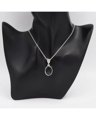 Natural Black Onyx Pendant - Sterling Silver Versatile Pendant with Chain Handmade Jewelry