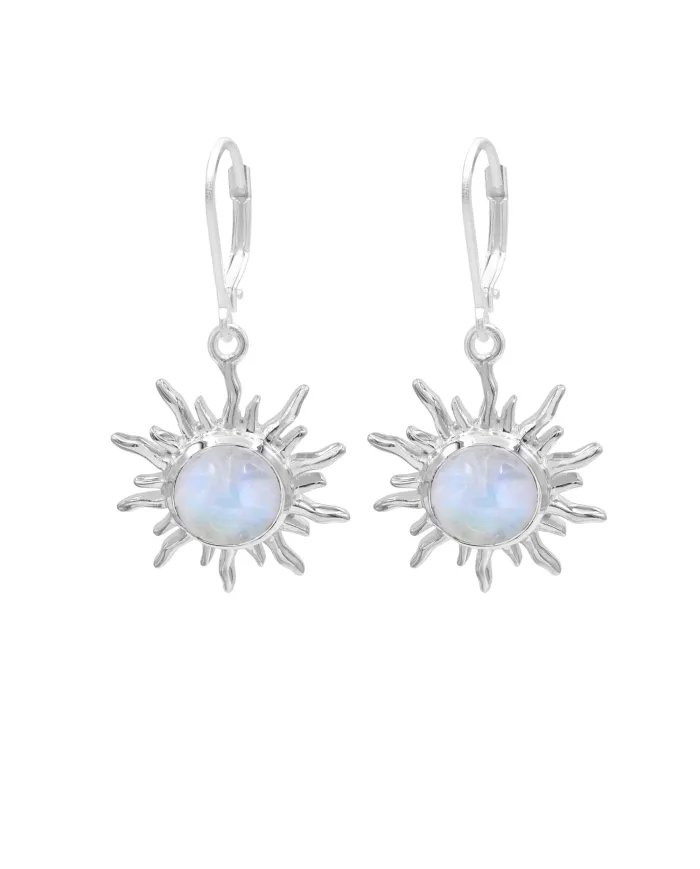 Natural Moonstone Face Carved Earrings - Sterling Silver Dangle Earrings for Women
