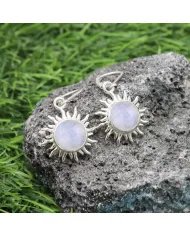 Rainbow Moonstone Face Carved Earrings - 925 Sterling Silver Jewelry