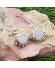 Natural Moonstone Face Carved Earrings - Sterling Silver Dangle Earrings for Women