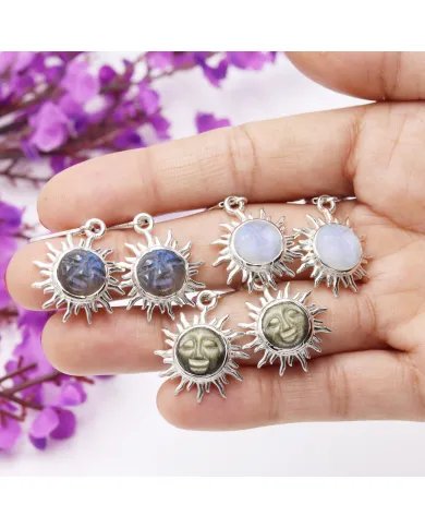 Natural Moonstone Face Carved Earrings - Sterling Silver Dangle Earrings for Women