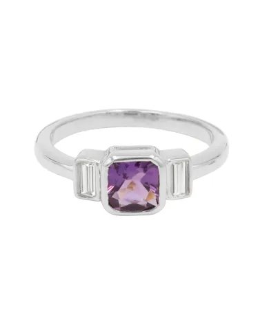 Amethyst Ring – Sterling Silver Swarovski Crystal Ring Handmade Classic Jewelry for Her