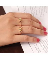 Natural Pink & Green Tourmaline Ring - Sterling Silver Gold Plated Handmade Ring Minimalist Dainty Jewelry