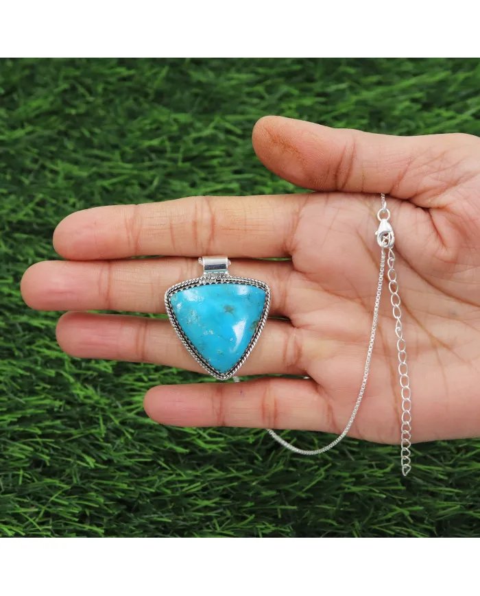 Arizona Turquoise Pendant - 925 Sterling Silver Bohemian Necklace